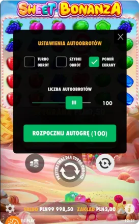 Ustawienia automatycznych obrotów w Sweet Bonanza