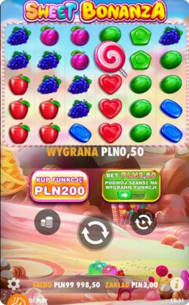 Ekran wygranej i funkcji bonusowej Sweet Bonanza