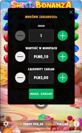 Zmiana stawki w automacie Sweet Bonanza